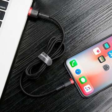 Kabel 2m Baseus Keviar USB Lightning do iPhone iPad iPod 1.5A Czarno-czerwony