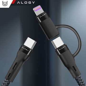 Kabel 2w1 Alogy USB-C typ C do Lightning PowerDelivery do Apple iPhone PD 60W 100cm 1M przejściówka adapter Czarny