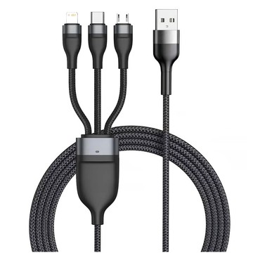 Kabel 3w1 USB-C micro USB Lightning szybkie ładowanie QC3.0 Quick Charge 2.1A 10W 1.2 m Powerline Czarny