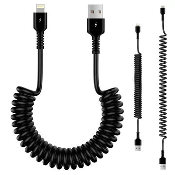 Kabel Alogy do ładowania spiralny samochodowy do iPone 3A 150cm USB A-Lightning czarny