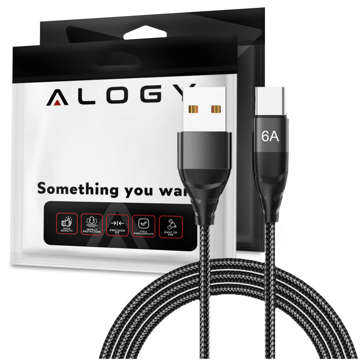 Kabel Alogy przewód USB-A do USB-C Type C 6A 1m Czarny + Organizer