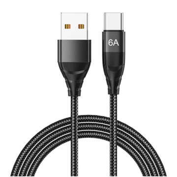 Kabel Alogy przewód USB-A do USB-C Type C 6A 1m Czarny + Organizer