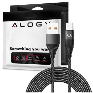 Kabel Alogy przewód USB-A do USB-C Type C 6A 2m Czarny + Organizer