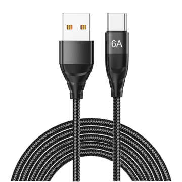 Kabel Alogy przewód USB-A do USB-C Type C 6A 2m Czarny + Organizer