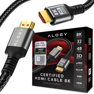 Kabel HDMI 2.1 Alogy 3m 4K 8K PREMIUM MIEDŹ ULTRA High Speed 60Hz 48GBps Czarny