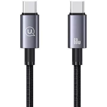 Kabel USAMS US-SJ678 USB-C do USB-C 0,25m, 60W, nylonowy oplot, czarny