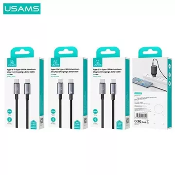 Kabel USAMS US-SJ678 USB-C do USB-C 0,25m, 60W, nylonowy oplot, czarny