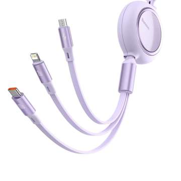 Kabel USB-C 3w1 Baseus Bright Mirror do micro USB / USB-C / Lightning, 100W, 1.2m (fioletowy)