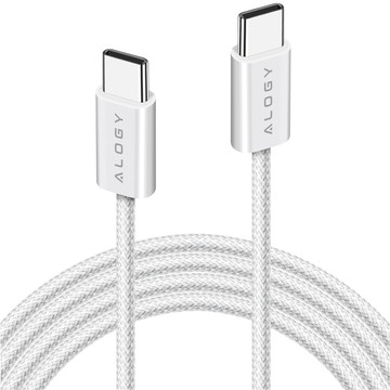 Kabel USB-C typ C mocny szybki 60W PD 1M do iPhone 15/Pro/Max iPad MacBook nylonowy przewód Alogy Biały