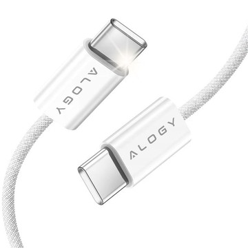 Kabel USB-C typ C mocny szybki 60W PD 1M do iPhone 15/Pro/Max iPad MacBook nylonowy przewód Alogy Biały