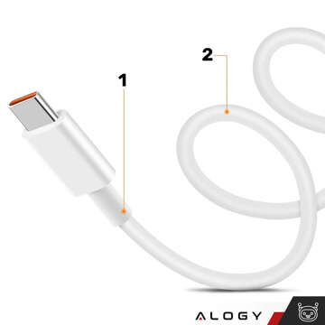 Kabel USB - USB-C typ C Alogy mocny szybki 67W 6A PD 1M przewód Biały