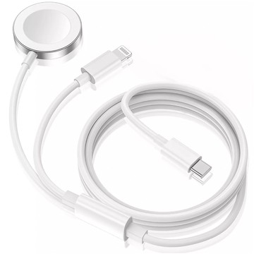 Kabel ładowarka indukcyjna magnetyczna 2w1 do Apple Watch, iPhone przewód 1M Lightning USB-C Alogy Biały