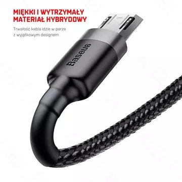 Kabel nylonowy Baseus Cafule Micro-USB 2.4A 100cm Czarny/szary