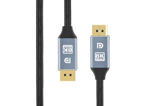 Kabel przewód ze złączem 2x Display Port DP 1.4 8K 30AWG do TV PC 1m Alogy