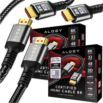 Kabel x2 HDMI 2.1 Alogy 8K 60Hz 48GBps 3m Czarny