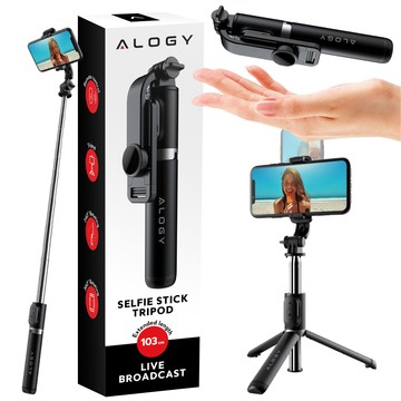 Kijek Selfie Stick Alogy uchwyt do telefonu zdjęć statyw Tripod 103 cm + Pilot Bluetooth Czarny