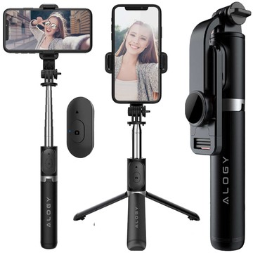 Kijek Selfie Stick Alogy uchwyt do telefonu zdjęć statyw Tripod 103 cm + Pilot Bluetooth Czarny