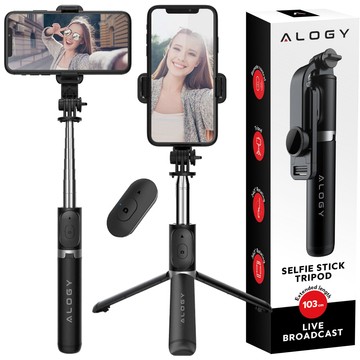 Kijek Selfie Stick Alogy uchwyt do telefonu zdjęć statyw Tripod 103 cm + Pilot Bluetooth Czarny