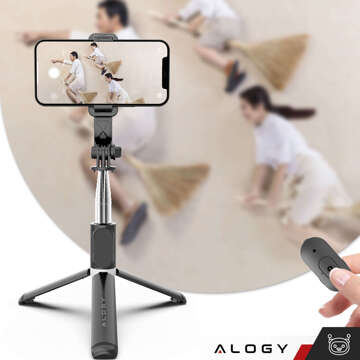 Kijek Selfie Stick Alogy uchwyt do telefonu zdjęć statyw Tripod 103 cm + Pilot Bluetooth Czarny