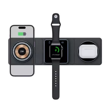 Ładowarka Indukcyjna QI15W-A31 3IN1 Magnetic MagSafe Wireless Charger do iPhone, Airpods, Apple Watch Czarna