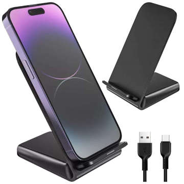 Ładowarka indukcyjna Podstawka z ładowaniem bezprzewodowym Qi Wireless Charger 15W do telefonu Czarna