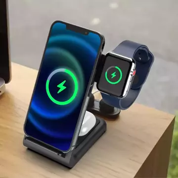 Ładowarka indukcyjna QI 15W 3w1 Wireless Charger do telefonu słuchawek zegarka Apple Watch AirPods iPhone Czarna