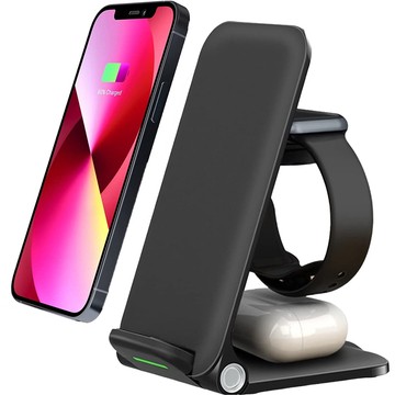 Ładowarka indukcyjna QI Alogy 3w1 do telefonu Apple iPhone, Airpods, Watch 15W + 3W Czarna