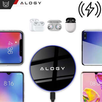 Ładowarka indukcyjna QI bezprzewodowa 15W szybka LED Alogy okrągła do iPhone + kabel USB-C Czarna