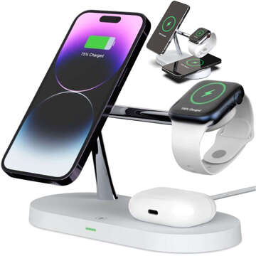 Ładowarka indukcyjna Qi Mag Safe 15W do iPhone Apple Watch AirPods bezprzewodowa 5w1 Stacja dokująca Biała