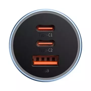 Ładowarka samochodowa Baseus Golden Contactor Pro, 2x USB-C, 1x USB, 65W (niebieska)