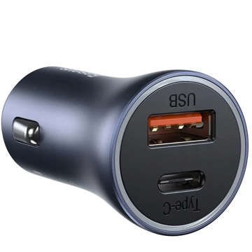 Ładowarka samochodowa Baseus Golden Contactor Pro, USB + USB-C, QC4.0+, PD, SCP, 40W (szara) + kabel USB-C do iP 1m (czarny)