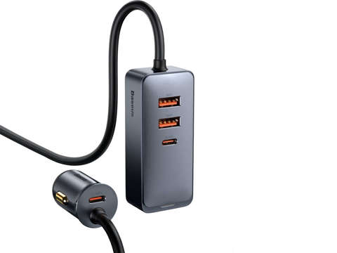 Ładowarka samochodowa Baseus Share z przedłużaczem 2x USB 2x USB-C 120W Szara