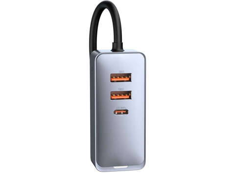 Ładowarka samochodowa Baseus Share z przedłużaczem 2x USB 2x USB-C 120W Szara