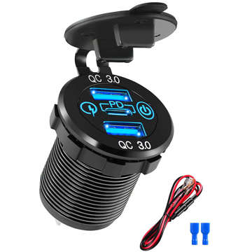 Ładowarka samochodowa LED gniazdo Alogy Mini Car Charge do motocykla zasilacz konektory Alogy 2x USB QC 3.0 + USB-C PD 60W