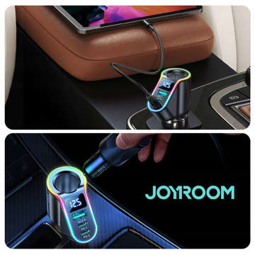 Ładowarka samochodowa USB QC 3.0 2x USB-C PD 150W rozdzielacz JoyRoom Car Charger 4w1 LED RGB czarna