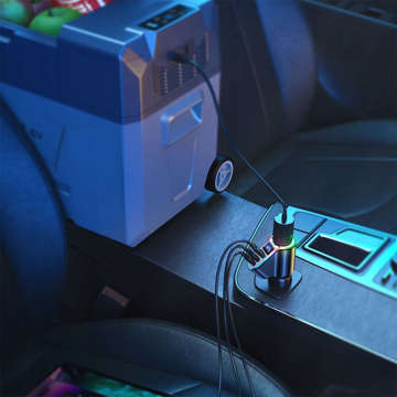 Ładowarka samochodowa USB QC 3.0 2x USB-C PD 150W rozdzielacz JoyRoom Car Charger 4w1 LED RGB czarna