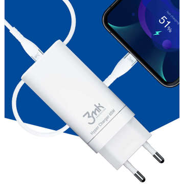 Ładowarka sieciowa 3mk Hyper Charger 65W 2x USB-C Type C USB QC PD 65W Biała