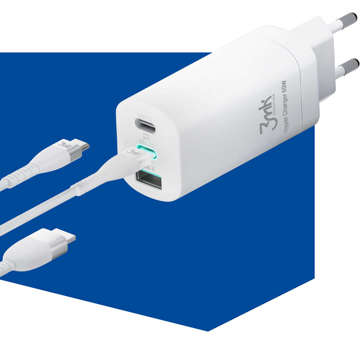 Ładowarka sieciowa 3mk Hyper Charger 65W 2x USB-C Type C USB QC PD 65W Biała