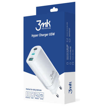 Ładowarka sieciowa 3mk Hyper Charger 65W 2x USB-C Type C USB QC PD 65W Biała