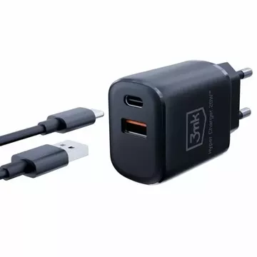 Ładowarka sieciowa 3mk HyperCharger 20W 1xUSB-C + 1xUSB-A  PD/QC Czarny