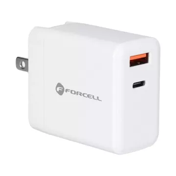 Ładowarka sieciowa 3w1 FORCELL F-ENERGY Typ C + USB A PD QC4.0 3A 45W z wymiennymi wtyczkami Biała