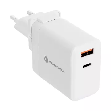 Ładowarka sieciowa 3w1 FORCELL F-ENERGY Typ C + USB A PD QC4.0 3A 45W z wymiennymi wtyczkami Biała