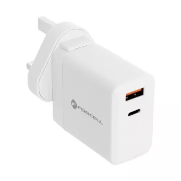 Ładowarka sieciowa 3w1 FORCELL F-ENERGY Typ C + USB A PD QC4.0 3A 45W z wymiennymi wtyczkami Biała