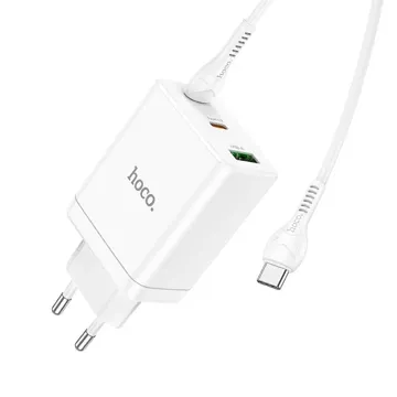 Ładowarka sieciowa HOCO 2 x Typ C + USB A + kabel Typ C do Typ C PD QC3.0 3A 35W Biała