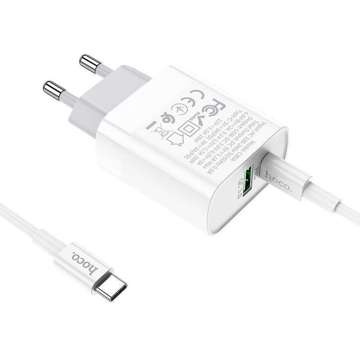 Ładowarka sieciowa Hoco C80A Network PD20W/QC3.0 + kabel USB-C White