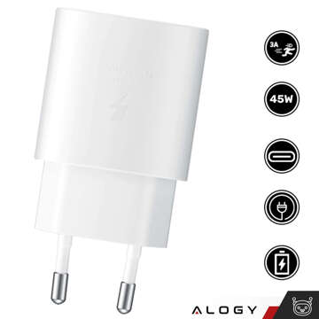 Ładowarka sieciowa USB-C typ C PD Premium szybka 45W 3A + Kabel Type-C 1M Alogy Biała