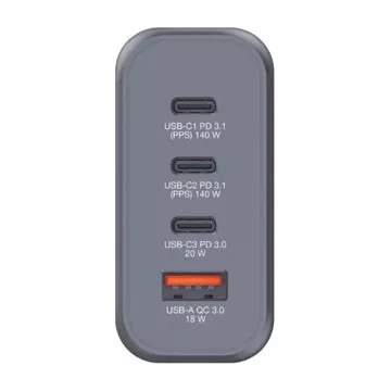 Ładowarka sieciowa Verbatim GaN 240W 3xUSB-C/USB-A Szara + Adapter