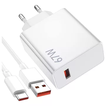 Ładowarka sieciowa Xiaomi Oryginalna MDY-14-EW 67W Szybkie Ładowanie QC 3.0 + Kabel USB-USB-C 6A Biała