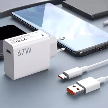 Ładowarka sieciowa Xiaomi Oryginalna MDY-14-EW 67W Szybkie Ładowanie QC 3.0 + Kabel USB-USB-C 6A Biała