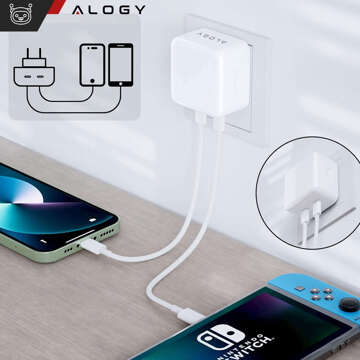 Ładowarka sieciowa szybka 35W 2x USB-C USB typ C PD do iPhone Alogy 2-portowa kostka Biała